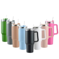 Thermos Bottle 40oz 1200ml 304 Steel With Straw Handle Keeps Heat 6-12h Solid Color Easy To DIY Fash