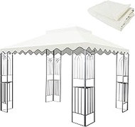10x10 Ft Outdoor Patio Gazebo Replacement Canopy, Double Tiered Roof Top Cover with Wavy Border, UV