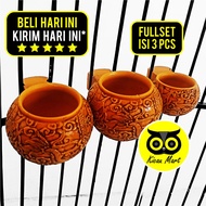 KICAU MART Cepuk cungkok Ukir klasik isi 3 pcs cangkir wadah tempat pakan minum makanan burung murai