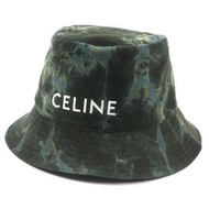 CELINE 2AU5B214Q 100% 棉燈芯絨漁夫帽，飾有品牌標誌和迷彩紮染，綠色，L 碼，法國製造，正品，男士