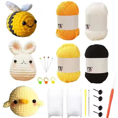 3 Crochet Kits - 3 Crochet Kits for Beginners/Experts - Bunny, Chick, Bee for adult beginners, inclu