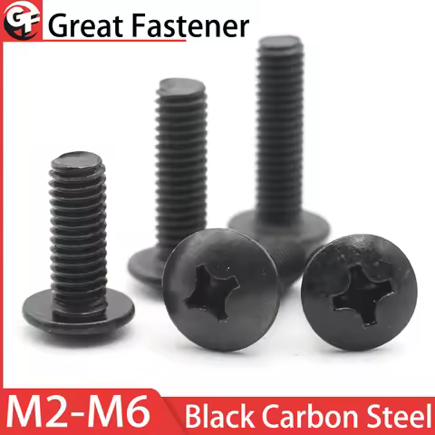 10-25pcs M2 M2.5 M3 M3.5 M4 M5 M6 CM Black Plated Electronic Carbon Steel Cross Phillips Truss Mushr
