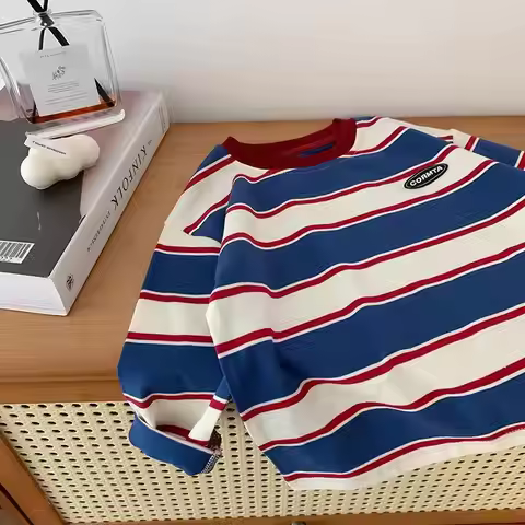 5569-1 Children Long-sleeved T-shirts Spring Autumn Striped Boy's Sweatershirt Handsome Bottoming Sh