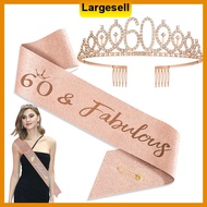 60th Gold Birthday Party Satin Sash Crystal Crown Set 60 Years Old Birthday Party Decoration Supplie