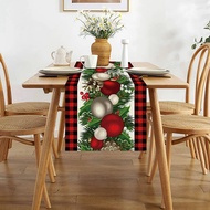 5X Linen Red and Black Check Christmas Table Runner 72 Inches Long Seasonal Winter Christmas Table D