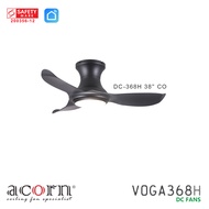 Acorn Voga DC-368H | 38 Inch Ceiling Fan | HUGGER Flush Mount | 24W LED Tri-Color | High Performance DC Fan | Anti Corrosion | Complimentary Decorative No Light Cover