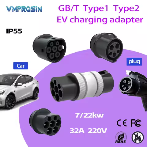 22KW/7KW IEC62196 Type 2 to GBT EV Adapter Charging Convertor 220V/380V 32A 1P/3P Type1 GB/T Charger