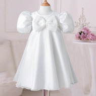 Young Girl Moonlight White Princess Dress With Fairy Tale Vibe, Girls' Pure White Bow Tulle Dress, C
