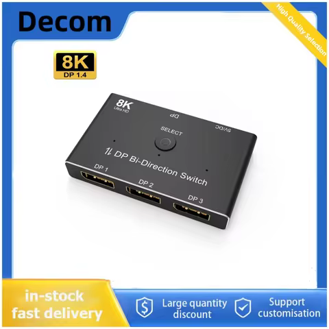 8K DisplayPort 3-Port Bidirectional Switch Splitter DP 1.4 1x3 Switcher for Multiple Sources 8K@60Hz
