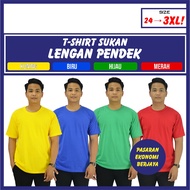T-SHIRT SUKAN LENGAN PENDEK LEHER BULAT COTTON ROUND NECK PLAIN BASIC TEE BAJU RUMAH SUKAN BERWARNA