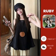 Shirt Sleeveless Women's Ruby cream white cotton, Korean loose basic shirt with ruffles A87