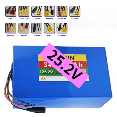 25.2V battery 34000mAh 18650 lithium-ion rechargeable 6S10P battery pack with 20A BMS for scooters+2