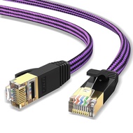 J&D Cat 7 Ethernet Cable, Nylon Braided Flat Design High Speed Internet LAN Cable, 10Gbps 600MHz Net