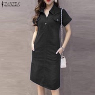 Fancystyle ZANZEA Korean Style Women Short Sleeve Loose Baggy Shirts Dress Denim Casual Mini Dress