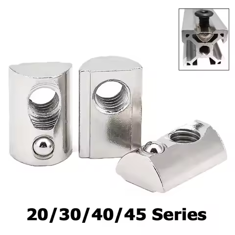 50Pcs M3 M4 M5 M6 M8 Roll in Spring T-nut with Ball Loaded Sliding T Slot Nuts For 2020 3030 4040 45