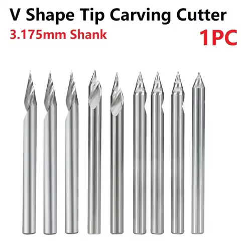 1pc 3.175mm Shank V Shape Tip Carving Cutter 20/30/45/60 Degrees Milling Cutter Carbide Router Bit P
