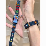 新款春夏多彩花朵牛仔拼皮质表带适用苹果10腕带可爱女fit4/33e5x9st7j1.my HL26.3.17