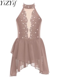 Kids Girls Sequin Figure Ice Skating Dress Rhinestone Tutu Ballet Gymnastics Leotard Dancewear Compe