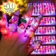 50PCS LED Light Christmas Ring Glowing Snowman Santa Claus Christmas Tree Rings Christmas Party Decoration for Home Santa Snowman Kids Christmas Gift