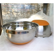 European Stainless Steel Powder Mixing Bowl With Anti-Slip Silicone Base size 24cm With Orange Bottom