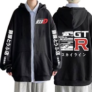 Anime Drift AE86 Initial D Zipper Hoodie Casual Vintage Zip Up Sweatshirts R34 Skyline GTR JDM Manga Oversized Hoodies Jacket Size XS-4XL