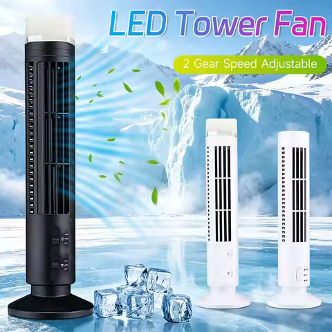 LED Tower Fan Bladeless Tower Fan 2 Gear Speed Adjustable Portable Electric Desk Fan for Home Bedroo