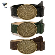 TYJPV Western Cowboy Belt, Retro Vintage Carved Buckle Embossed Belt, Trendy Y2K PU Leather Punk Roc
