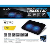 ICUTE ICC170 COOLER PAD  12 - 17 INCH LAPTOP 140MM FAN SUPER SLIM LIGHT WEIGHT