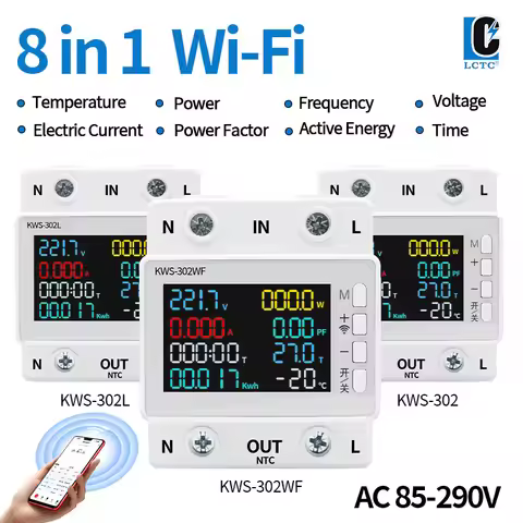 KWS302 Tuya WiFi Digital Display Intelligent Current Voltmeter 8in1 AC Energy Meter APP Control Powe