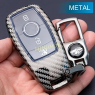 Carbon Fiber Metal Car Key Fob Cover Case Ring Keychain For Mercedes Benz A B C E S GLA GLB GLC GLE 