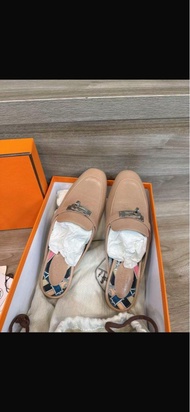 Hermes Kelly 銀扣全皮半拖鞋