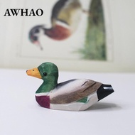 [AWHAO] Painted Duck Ornament Duck Statue Colorful Artwork Hand Carved Figurine for