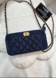 Chanel boy double zip wallet on chain woc,荔枝牛皮，100%Authentic,95%new