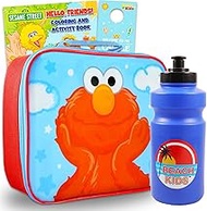 Sesame Street Elmo Lunch Box for Boys - Bundle with Insulated Lunch Bag Plus Water Bottle, Coloring 