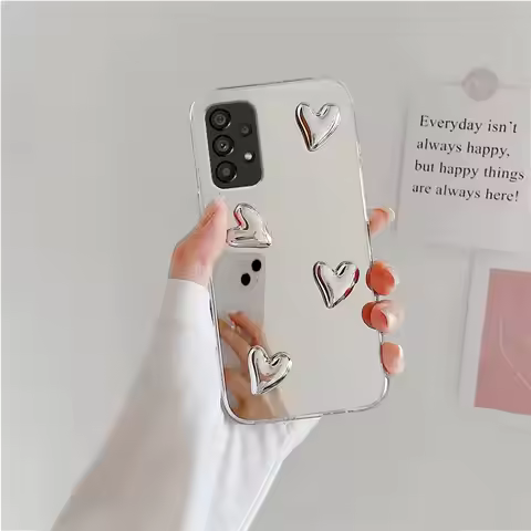 For Samsung Galaxy A73 A72 A53 A52 A32 A13 A52s 4G 5G A03s Glossy 3D Love Heart Mirror Phone Case A 