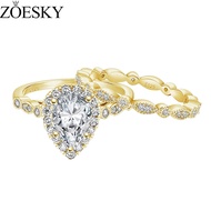 ZOESKY 1.5CT 925 Sterling Silver Teardrop CZ Gold Engagement Rings Vintage Pear Promise Rings Bridal