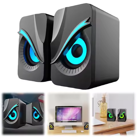 Computer Speakers with RGB Lights Mini Desktop Speaker Wired Volume Control Subwoofer Speaker for PC