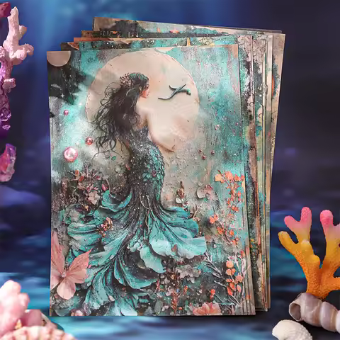 30Pcs Mermaid Diary Series Scrapbooking Paper Material Perfect for Collage Journaling Diy Craft Supp