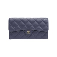 藍色牛皮 Classic Long Flap 扣式 長夾 AP0241【CHANEL 香奈兒】 AP0241