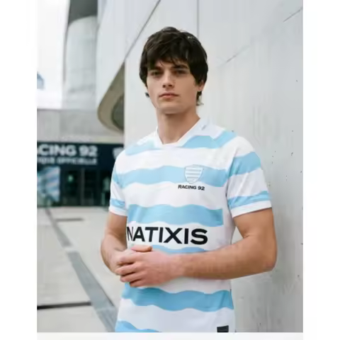 Racing 92 Rugby Jersey 2026/27, Blue White Striped Sports Shirt, Unisex Breathable Training Wear, Qu
