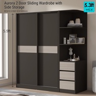 Tomato Home Aurora 2 Door Sliding Wardrobe 5.9ft Height with Side Storage - Almari 2 Pintu  -Almari Baju -Side Storage