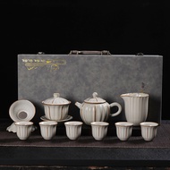 Huang Ruda Teapot Beige Slice Ru Kiln Tea Set Cultural Creative Opening Event Gift Set Ru Porcelain 