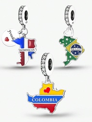 1 ชิ้น จี้ ชาร์มกลม เคลือบเงิน Donimiga Brasil Colombia เหมาะสำหรับสร้อยข้อมือ DIY เครื่องประดับผู้ห