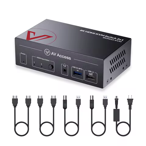 AV Access 2×1 8K KVM Switch w/ HDMI 2.1 &USB 3.0 Hub, Supports10K@120hz, 8K@120hz, 1080P@240hz&2560×