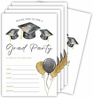 Ketsord 20 Grad Party Invitation Cards With Envelopes - Watercolor Grad Cap &amp; Balloon - 2024 Double Sided Fill In Style Graduation Invites, Party Favor &amp; Supplies - A01