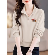 half zipper sweatshirt half zip sweatshirt Stand-Up Collar Cotton Top - Half-Zipper Oversized