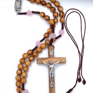 以色列進口橄欖木耶穌十字架粉晶念珠(8mm) 8230802