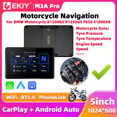 EKIY 5.0" For BMW R1200GS R1250GS F800 F900 S1000XR GPS Motorcycle Navigation Wireless CarPlay Moto 