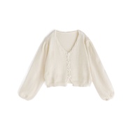 Japan Daigou GRL Women's Clothing 2023 Summer New Style Sweet Bowknot Hemp Pattern V-Neck Short Knit