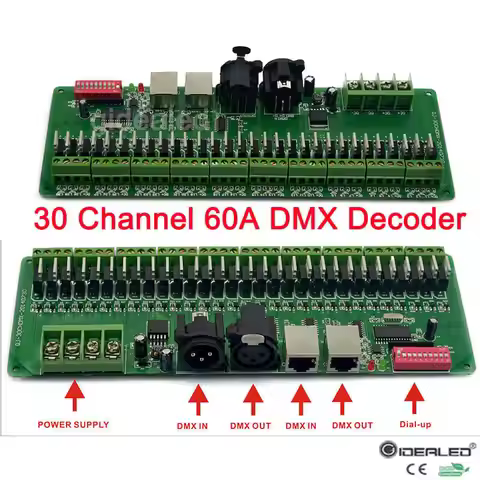 30 channel DMX Decoder with RJ45 and XLR Plug 27 channel DMX512 Decoder For DC12V-24V RGB Strip Cont